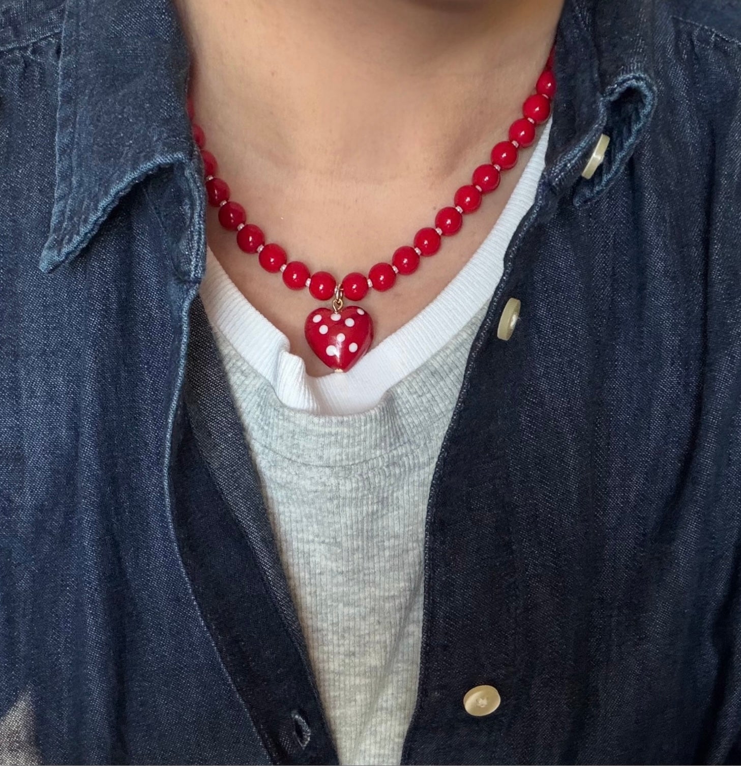 Polka Dot Heart Necklace: All glass beads and Pendant 2 Bead Options to choose from