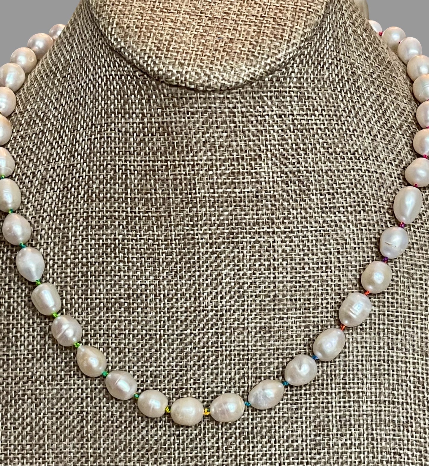 Rainbow Pearls Necklace OOAK! Freshwater Pearls Handknotted on Rainbow Silk