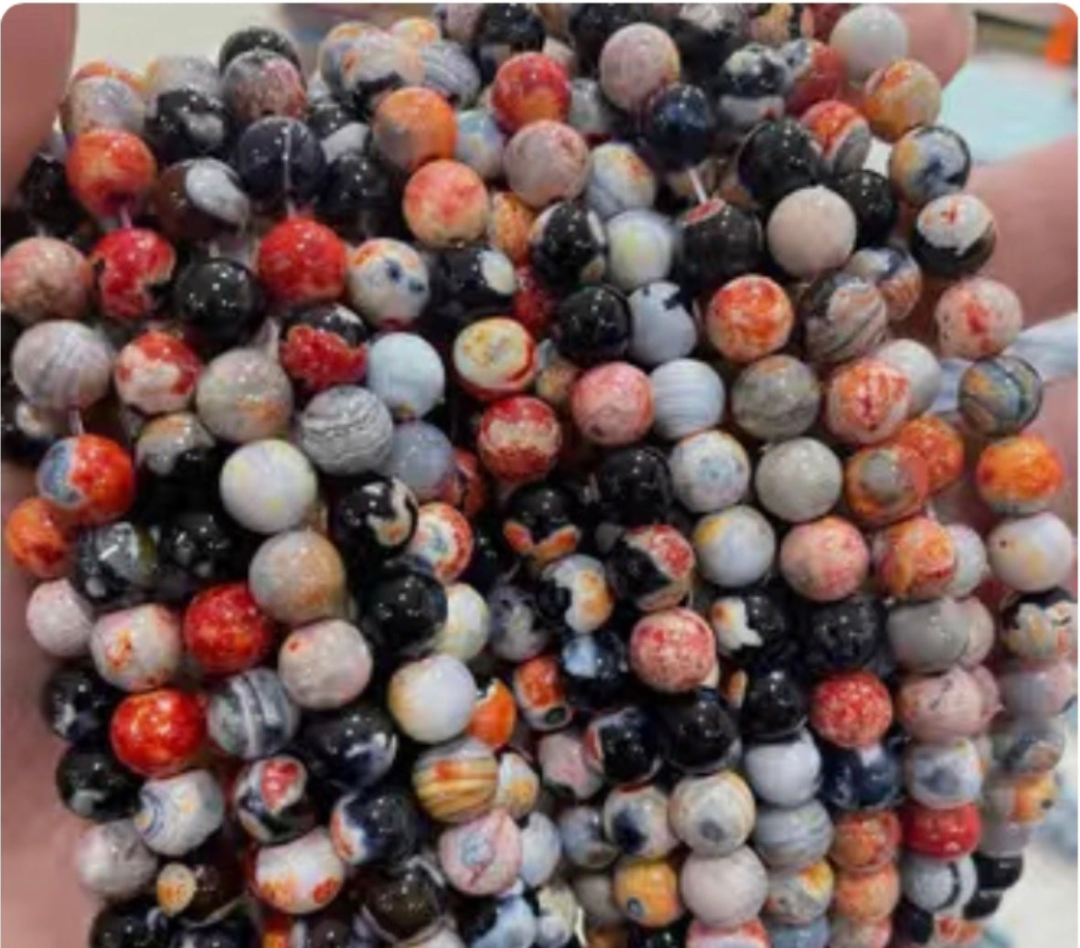 Black & Orange Fire Agate Natural Stone Stretch Bracelet 10mm & 8mm