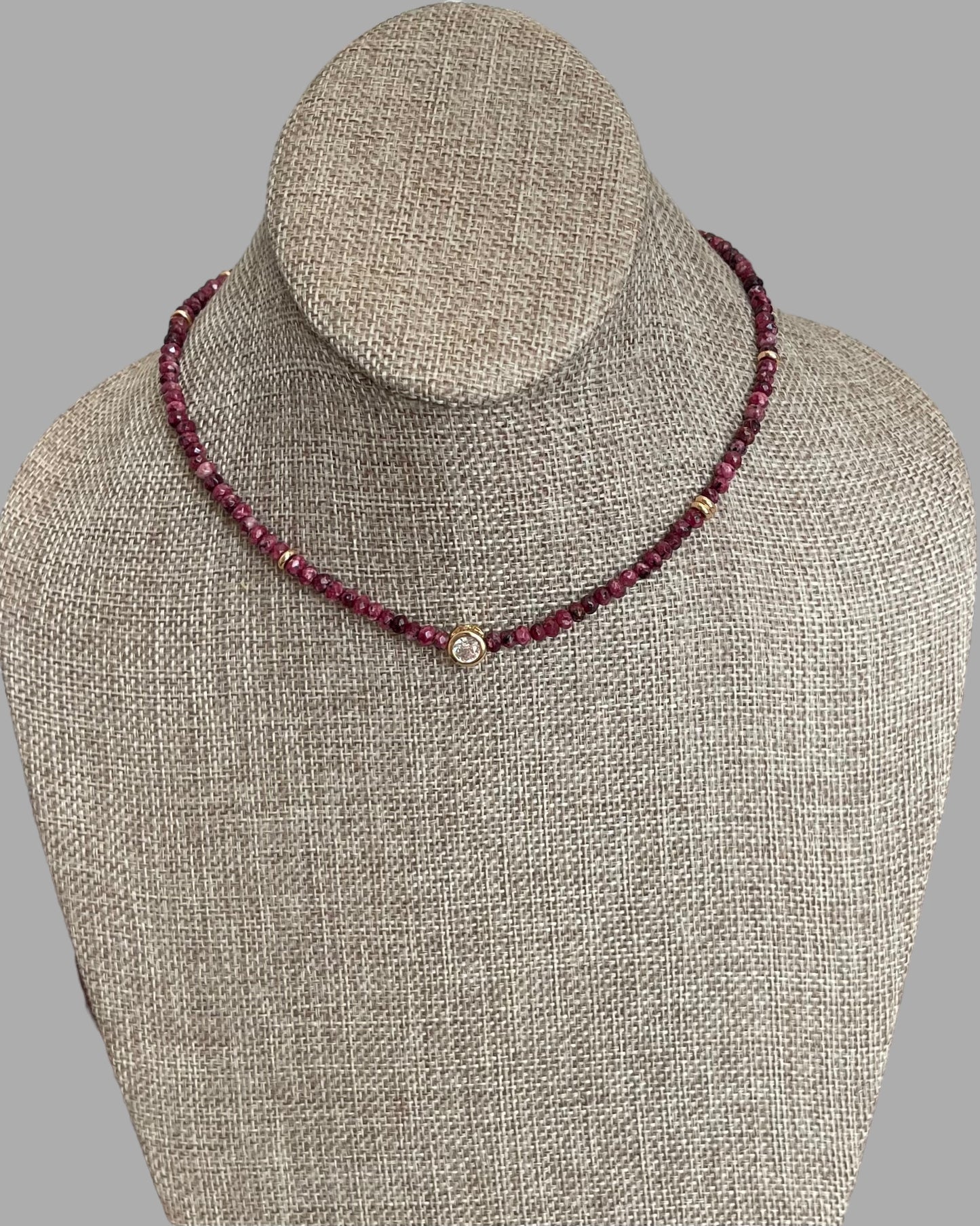 A Little Luxe Necklaces: Various natural stones in many colors, faceted, with a Bezel set Cubic Zirconia centerpiece