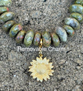 Unakite Gemstone Bead Bracelet w/ Removable Charm OOAK