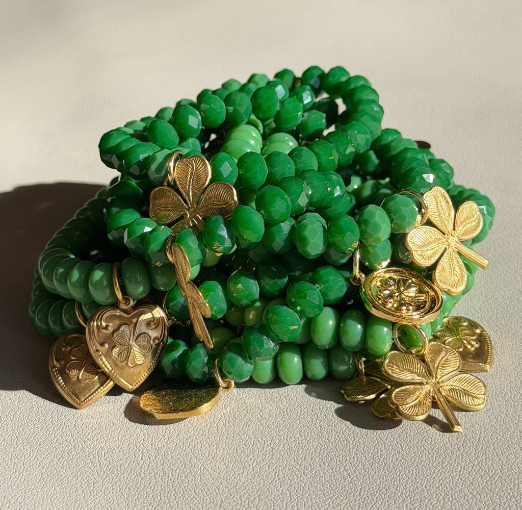 Lucky You Bracelet: Acrylic and glass beads—You choose! Also, Choose from 3 charms to make your bracelet custom 🍀