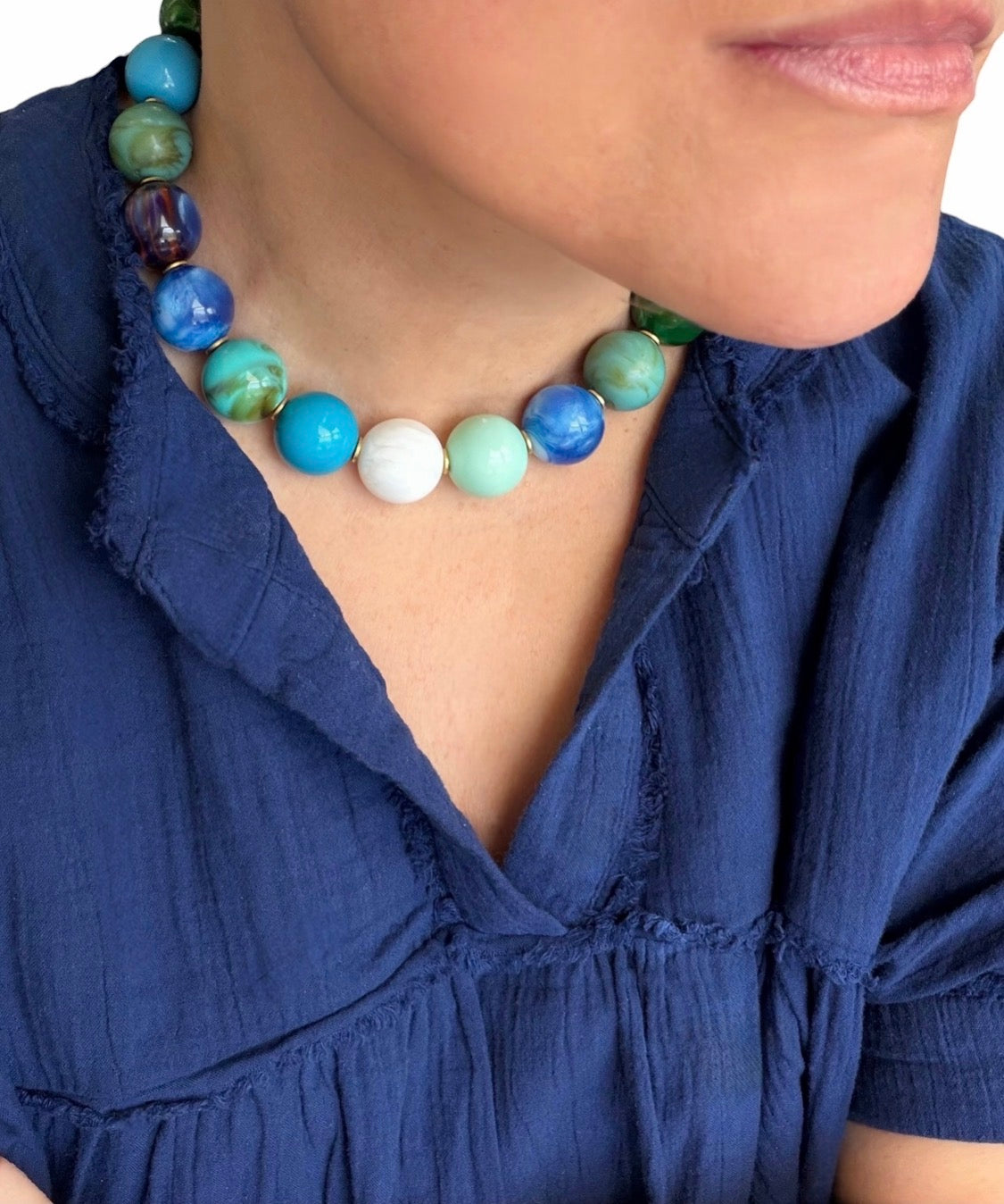 The Gathered Blues Necklace: Gumball beads in gorgeous blue & green tones