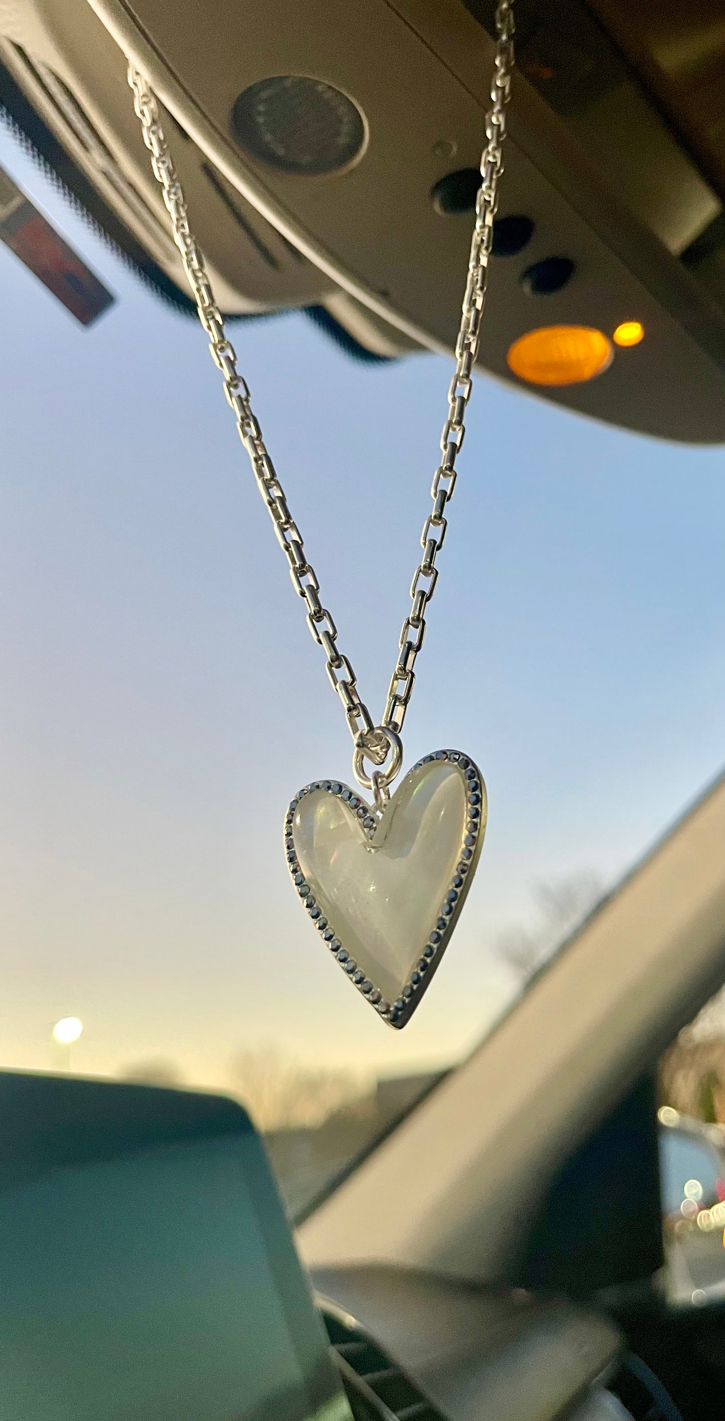 Winter Princess Necklace: OOAK Matte Silver Chain with a Reversible Heart Charm