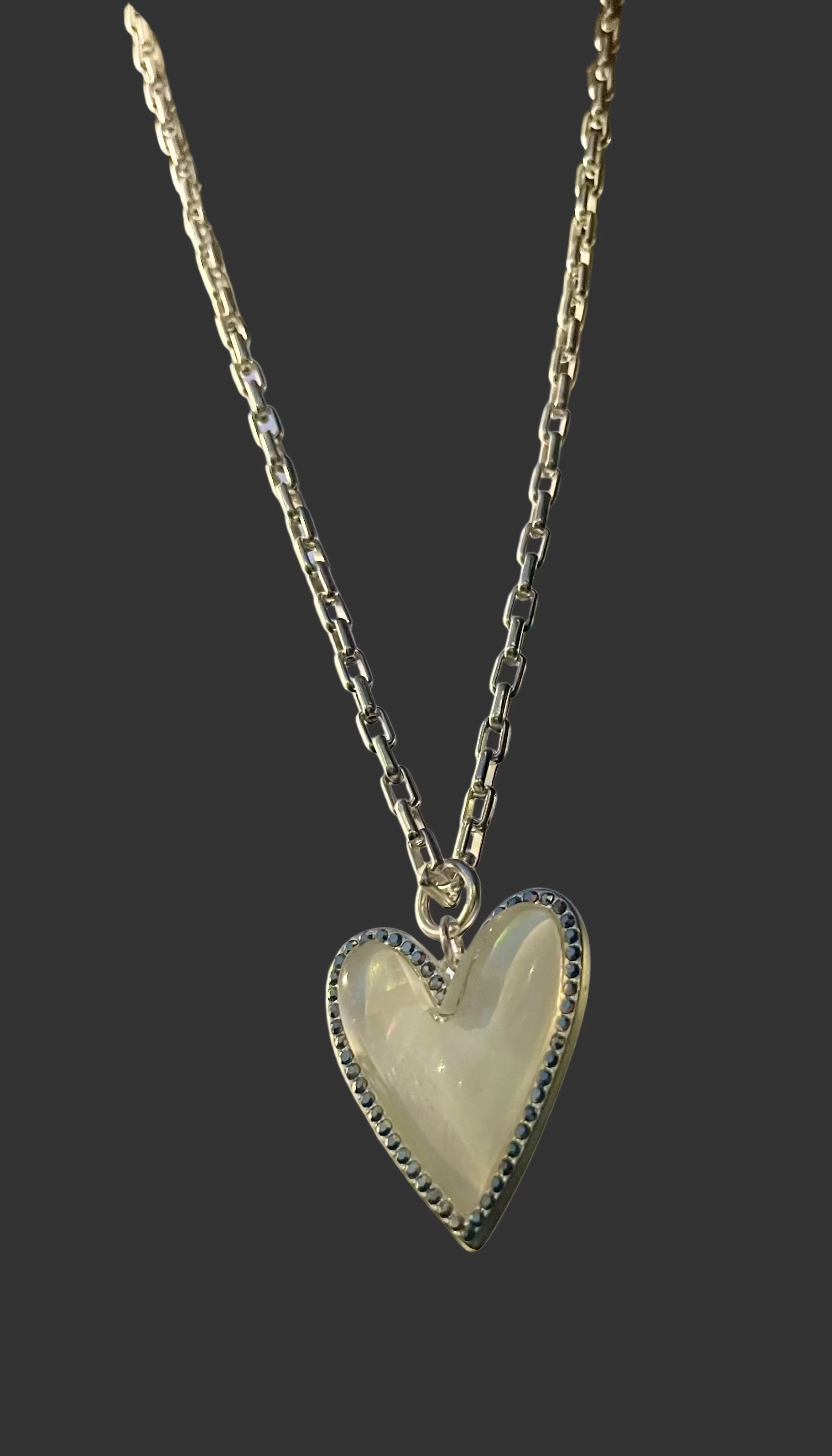 Winter Princess Necklace: OOAK Matte Silver Chain with a Reversible Heart Charm