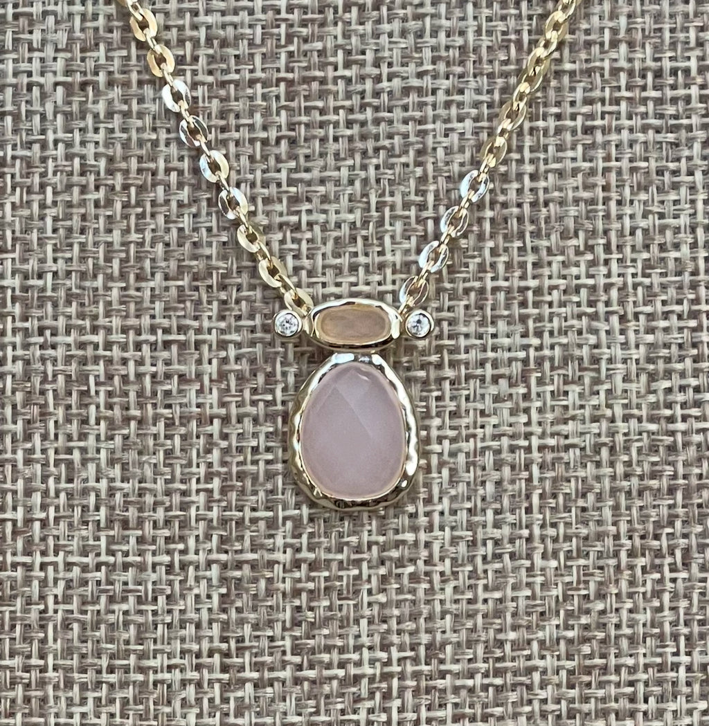 The Chic Pink Set: Matte pink opals with a gold charm holder clasp & a gold filled chain w a pink crystal and CZ charm OOAK