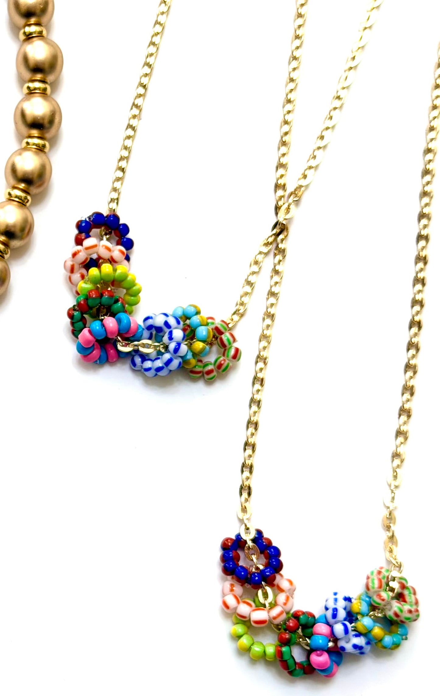 The Inner Circle Necklace: A Gold Filled diamond cut cable chain w/ mini glass bead circle charms