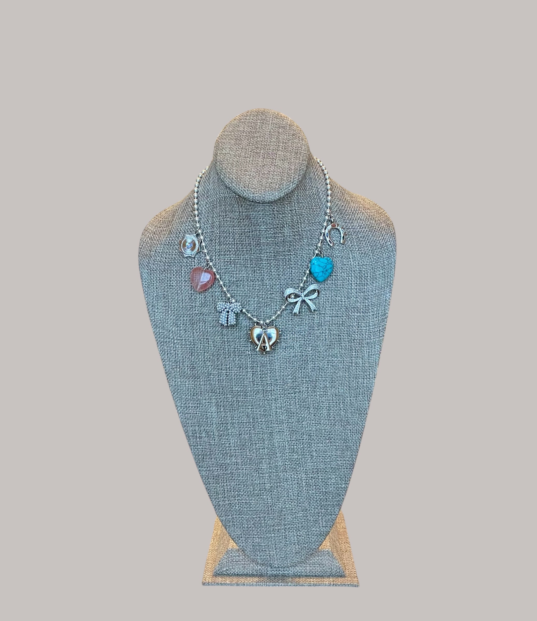 The Leslie Necklace: OOAK Silver ball chain with various silver charms and clasp