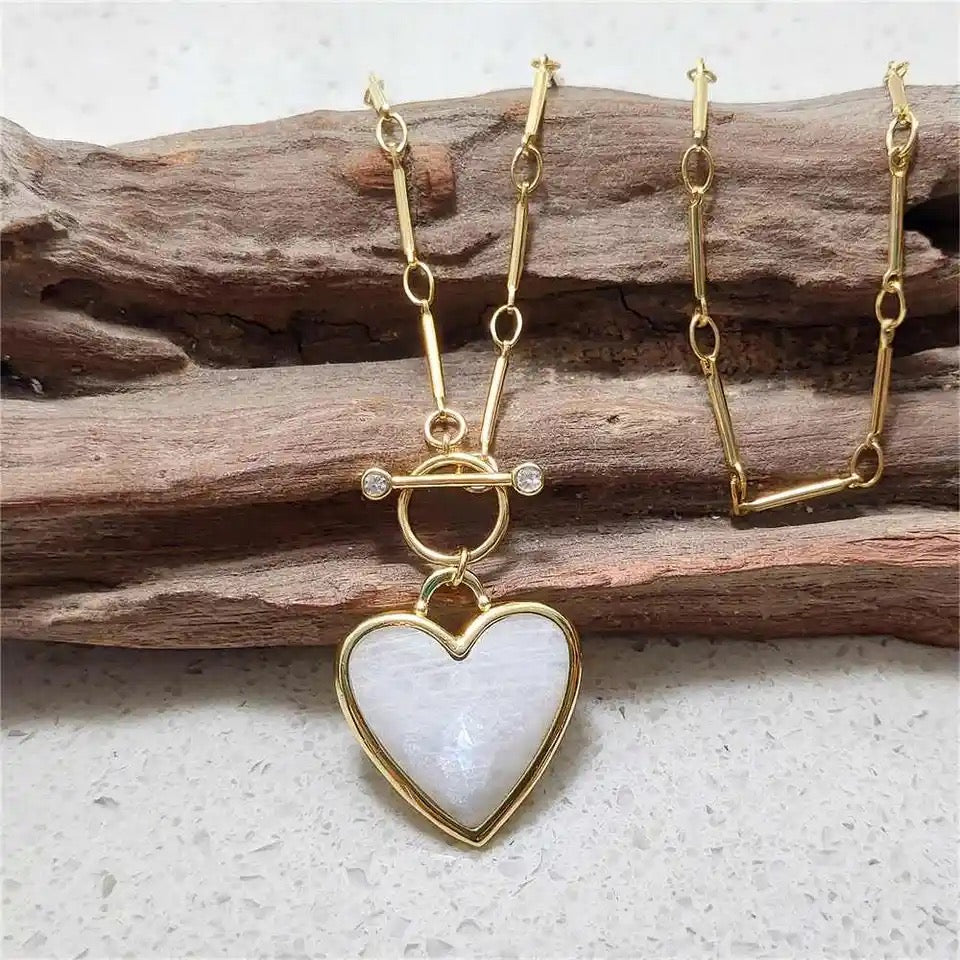 Heart of Stone (Natural stone) Necklace: Gold plated brass chain with a protective coating for tarnish resistance, a beautiful heart pendant in 4 different stone options