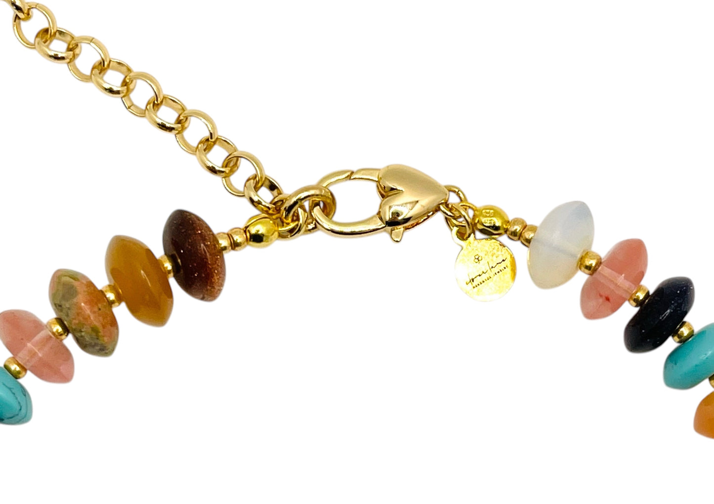 The Francis Necklace: Natural Gemstone Disc Shaped Beads w Gold or Silver Accents