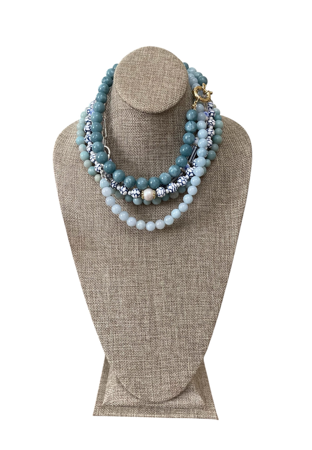 Aquamarine Affinity Necklace: Natural Aquamarine 10mm beads Silver oversized clasp w chain