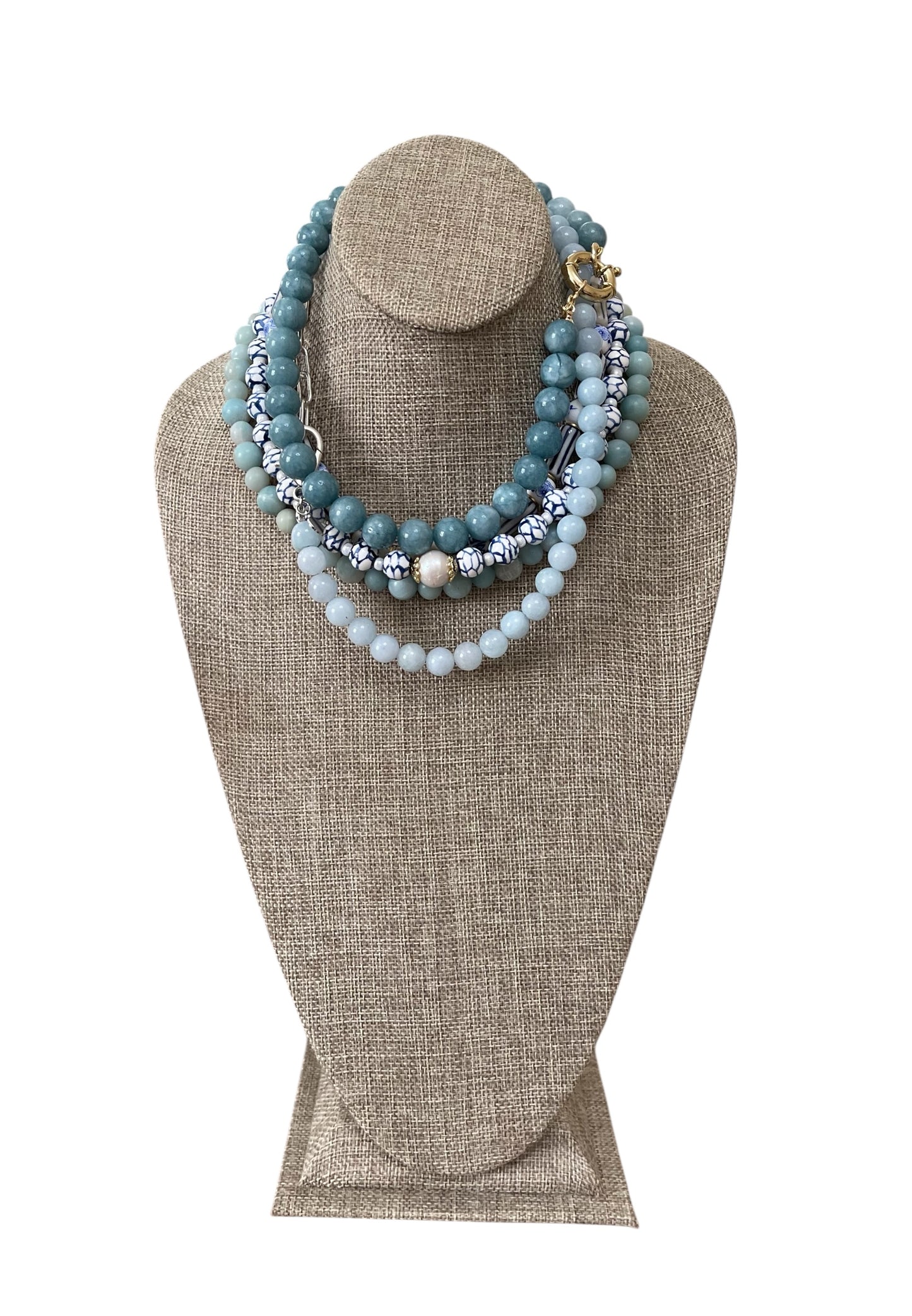 Aquamarine Affinity Necklace: Natural Aquamarine 10mm beads Silver oversized clasp w chain