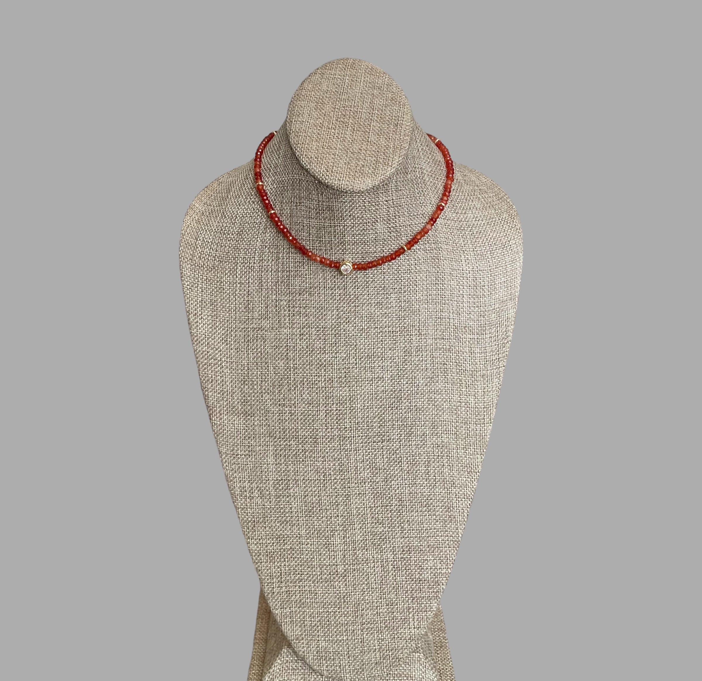 A Little Luxe Necklaces: Various natural stones in many colors, faceted, with a Bezel set Cubic Zirconia centerpiece