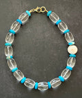 The Solstice Tide Necklace: faceted clear quartz and turquoise OOAK