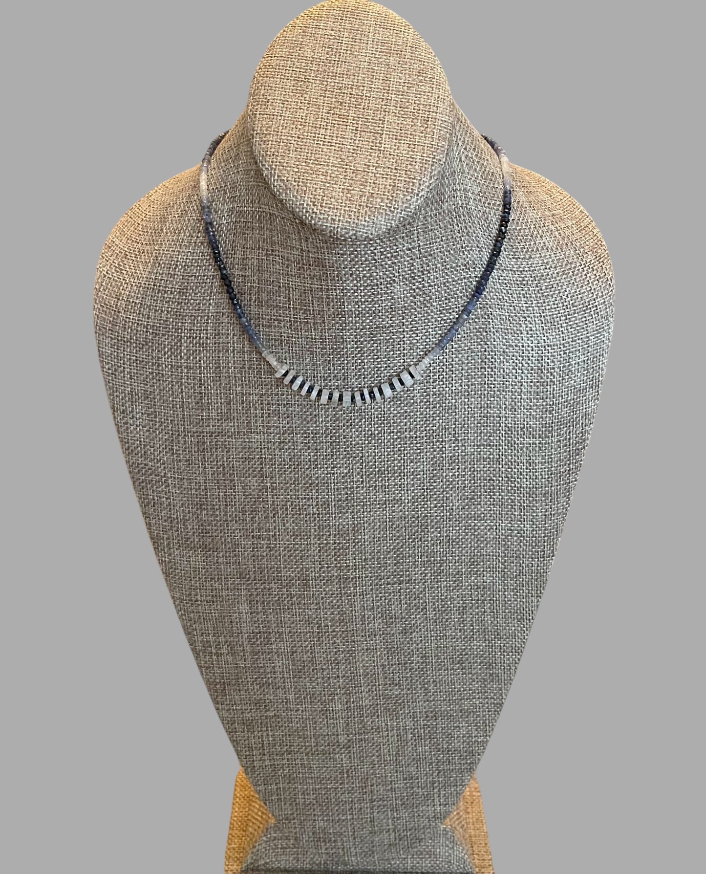 Song of September Necklace: Blue Ombré Sapphire (faceted) with Moonstone Accent Beads OOAK