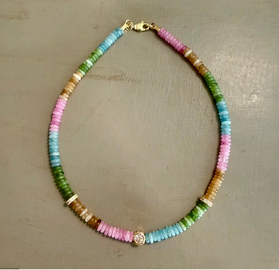 The Colorline Bezel Necklace: Dyed Jade with Cubic Zirconia accents