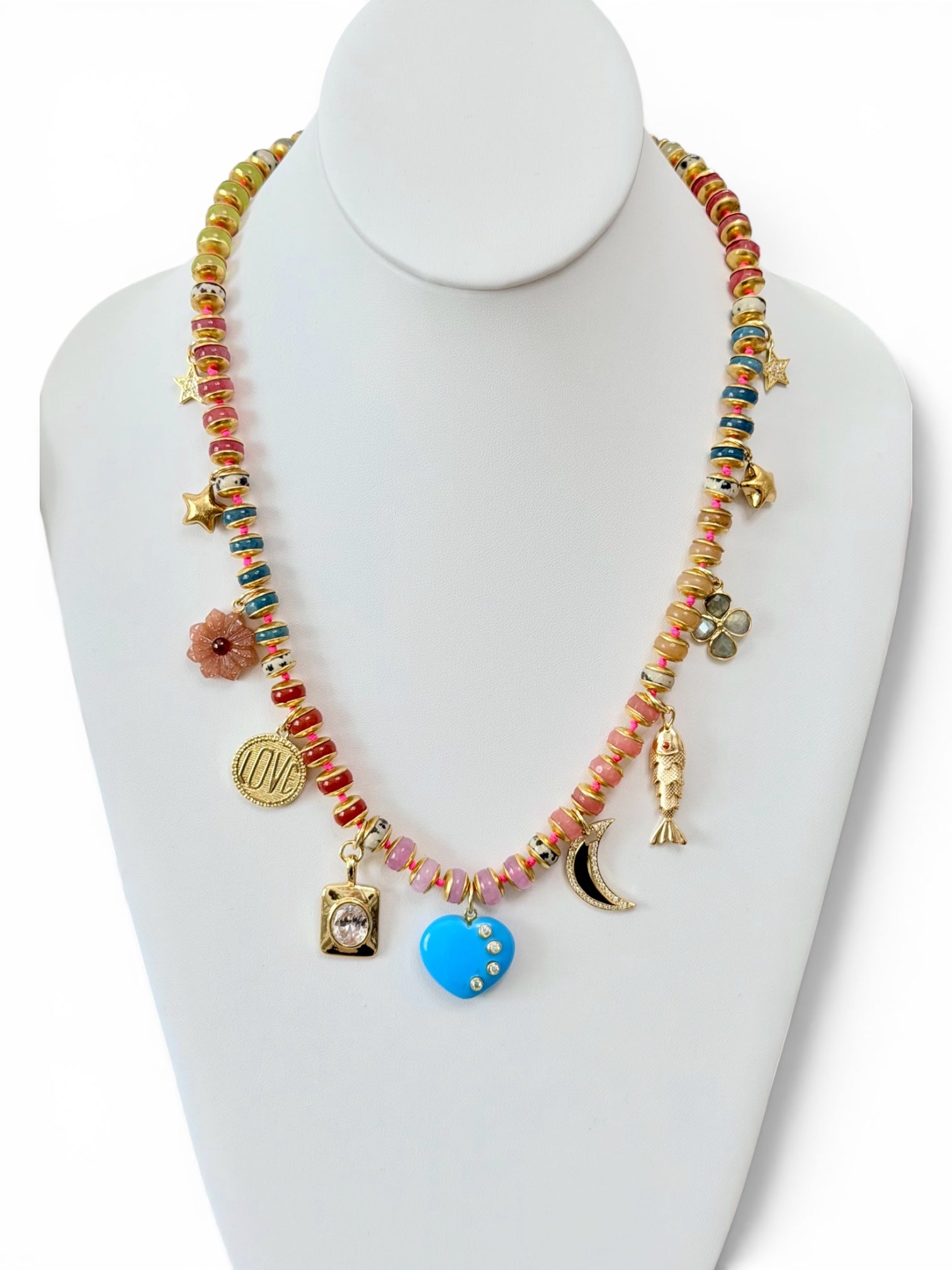 Joy Keeper Necklace: Mixed Gemstones and Charms