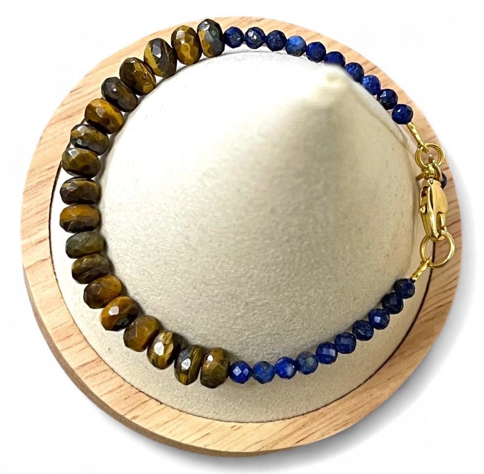 The Horizon Bracelet: Faceted Tiger Eye Meets Faceted Lapis Lazuli OOAK