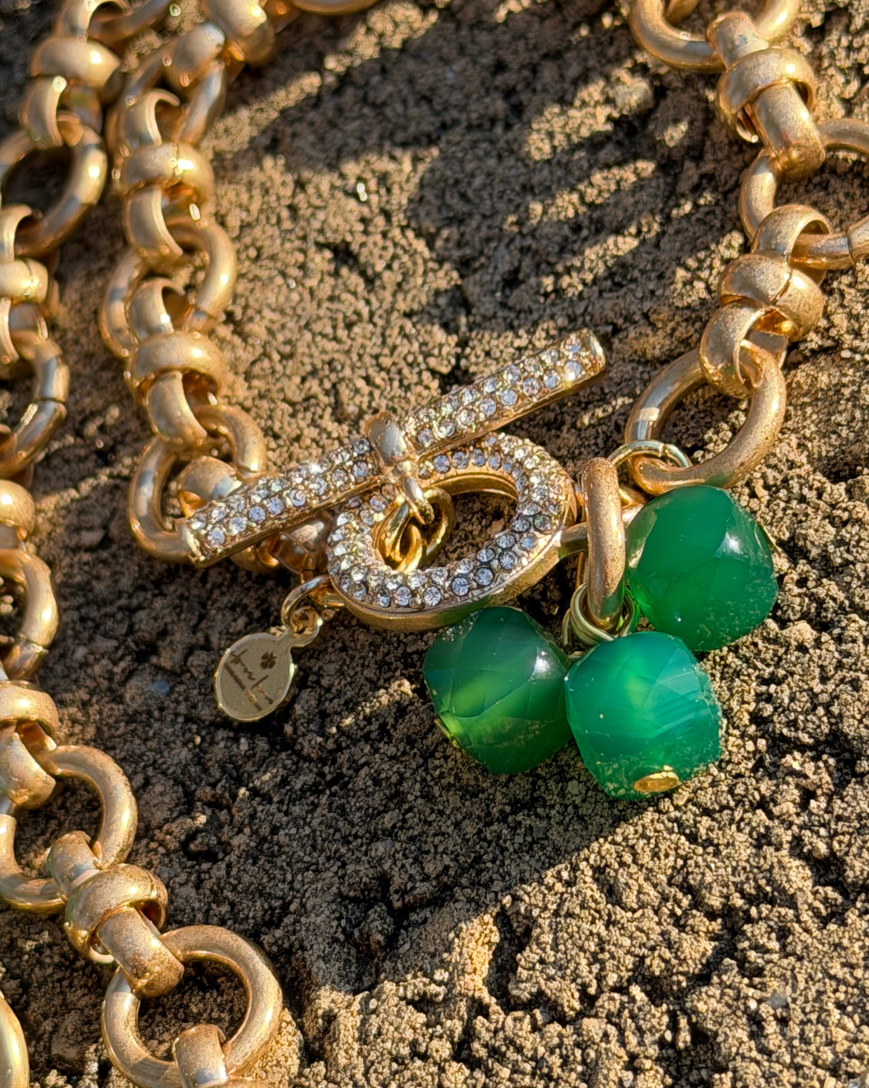 The Green Onyx Pavé Toggle Bracelet: Brushed Gold