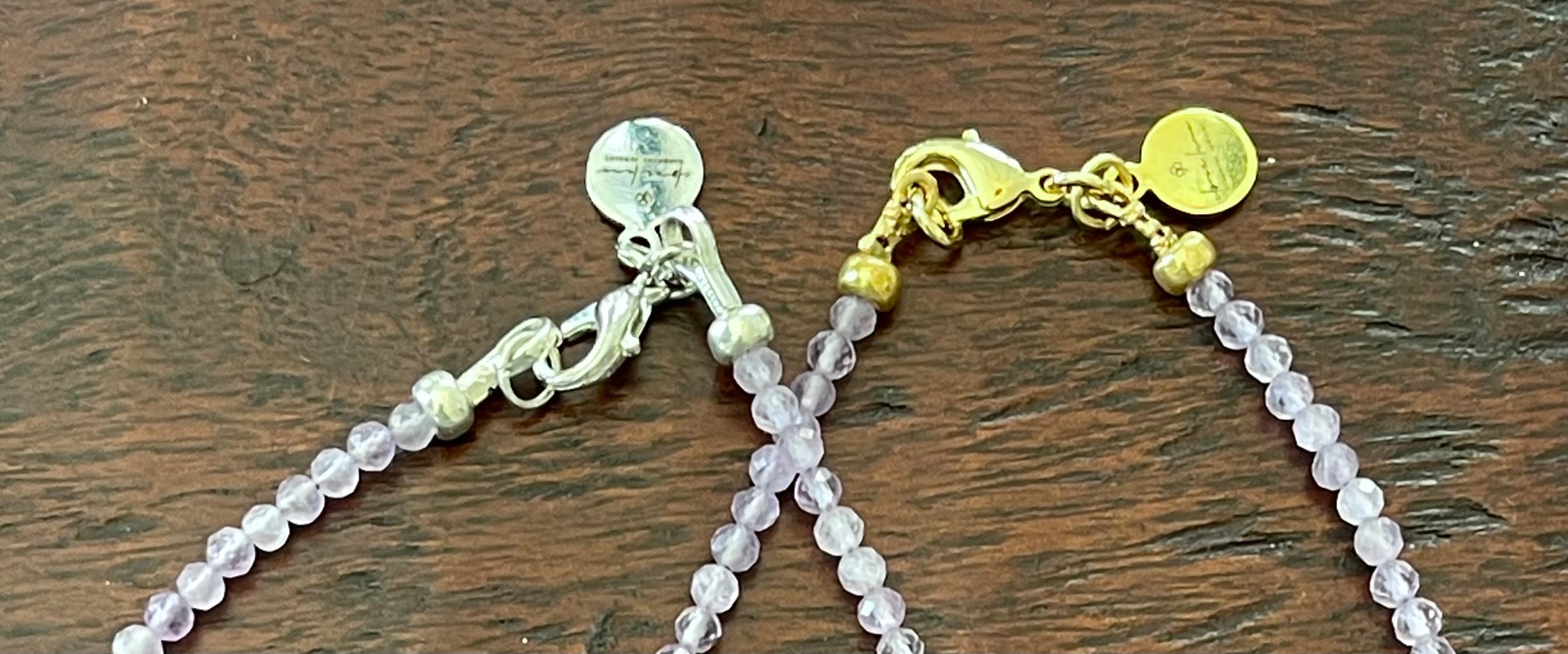 The Amethyst Skinny: Faceted Amethyst gemstones with a bow charm in Gold or Silver