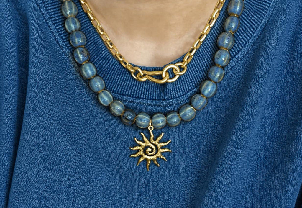 The Soleil Ceramic Necklace: 4 Color Choices Gold Sun Pendant