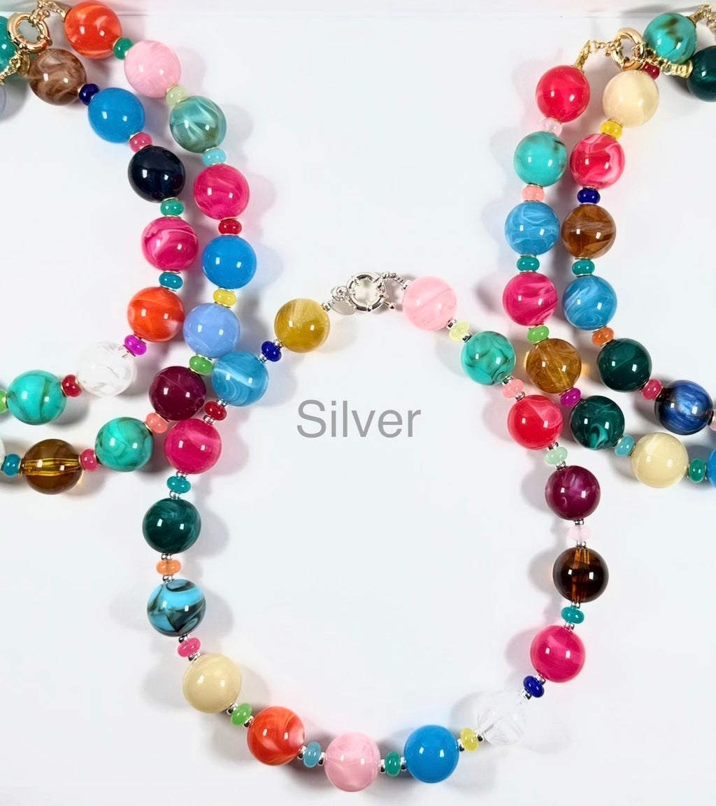 The Confetti Strand: Gemstone like beads in resin Choose Gold or Silver