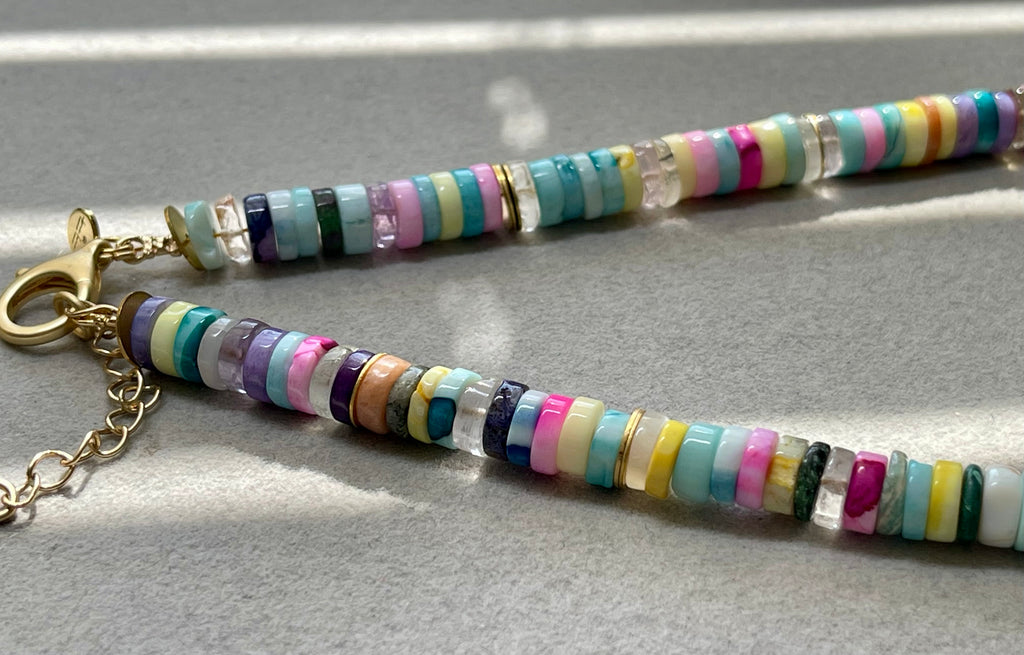Confetti Coast Necklace: Multi Mixed Gemstones in beautiful bright tones One with Gold accents & One with Silver