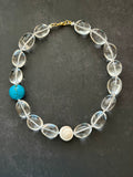 The Ocean Ice Necklace: Clear Quartz with Shiva shell and Turquoise accent