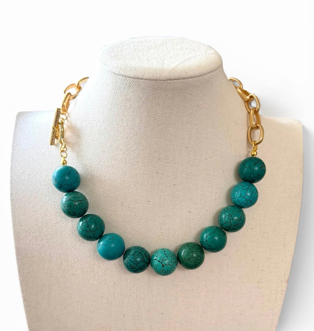 Turquoise Waters Necklace: Turquoise Magnesite, a matte gold chain and a pavé toggle clasp OOAK