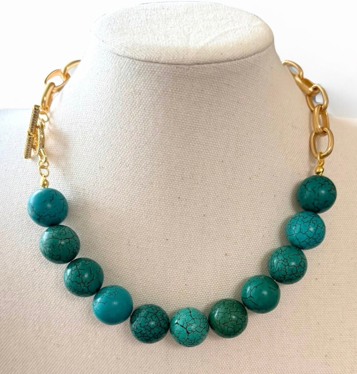 Turquoise Waters Necklace: Turquoise Magnesite, a matte gold chain and a pavé toggle clasp OOAK