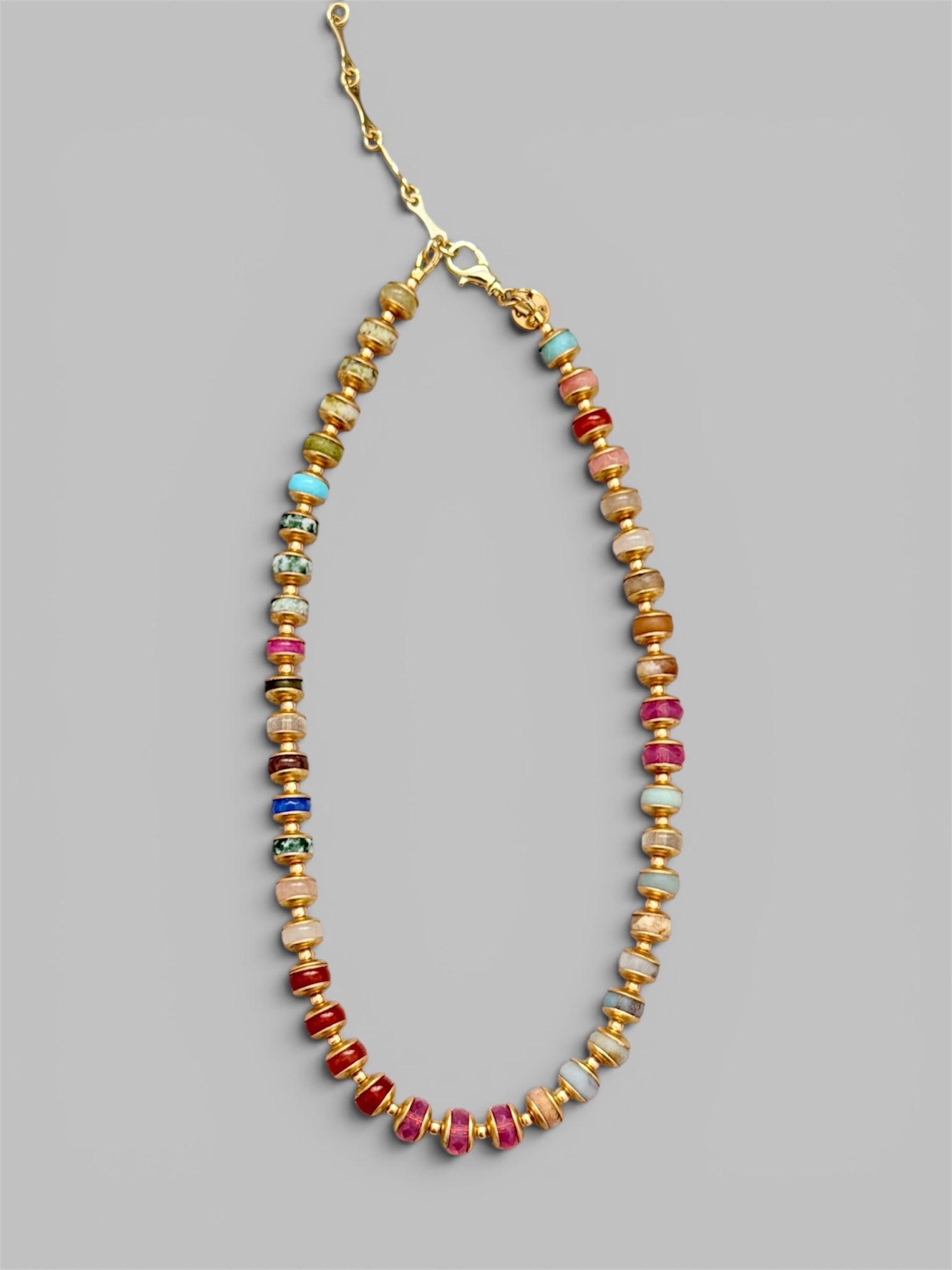 Gathered Joy Necklace: Mixed Gemstones with solid brass & gold spacer bead accents OOAK