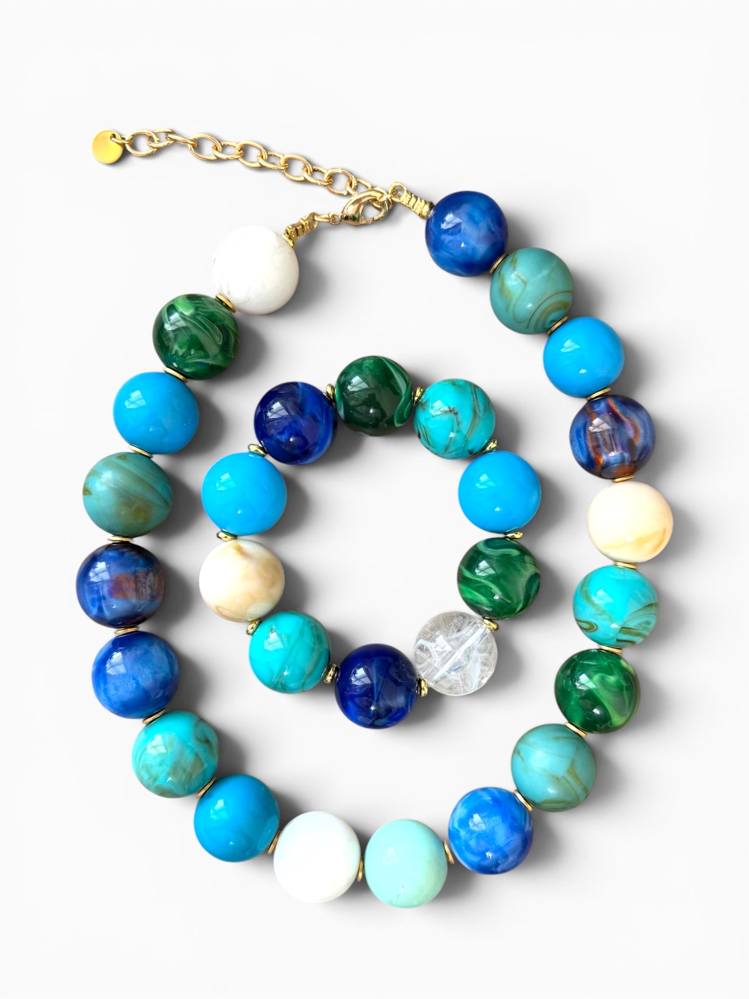 The Gathered Blues Bracelet: Stretch bracelet resin beads OOAK
