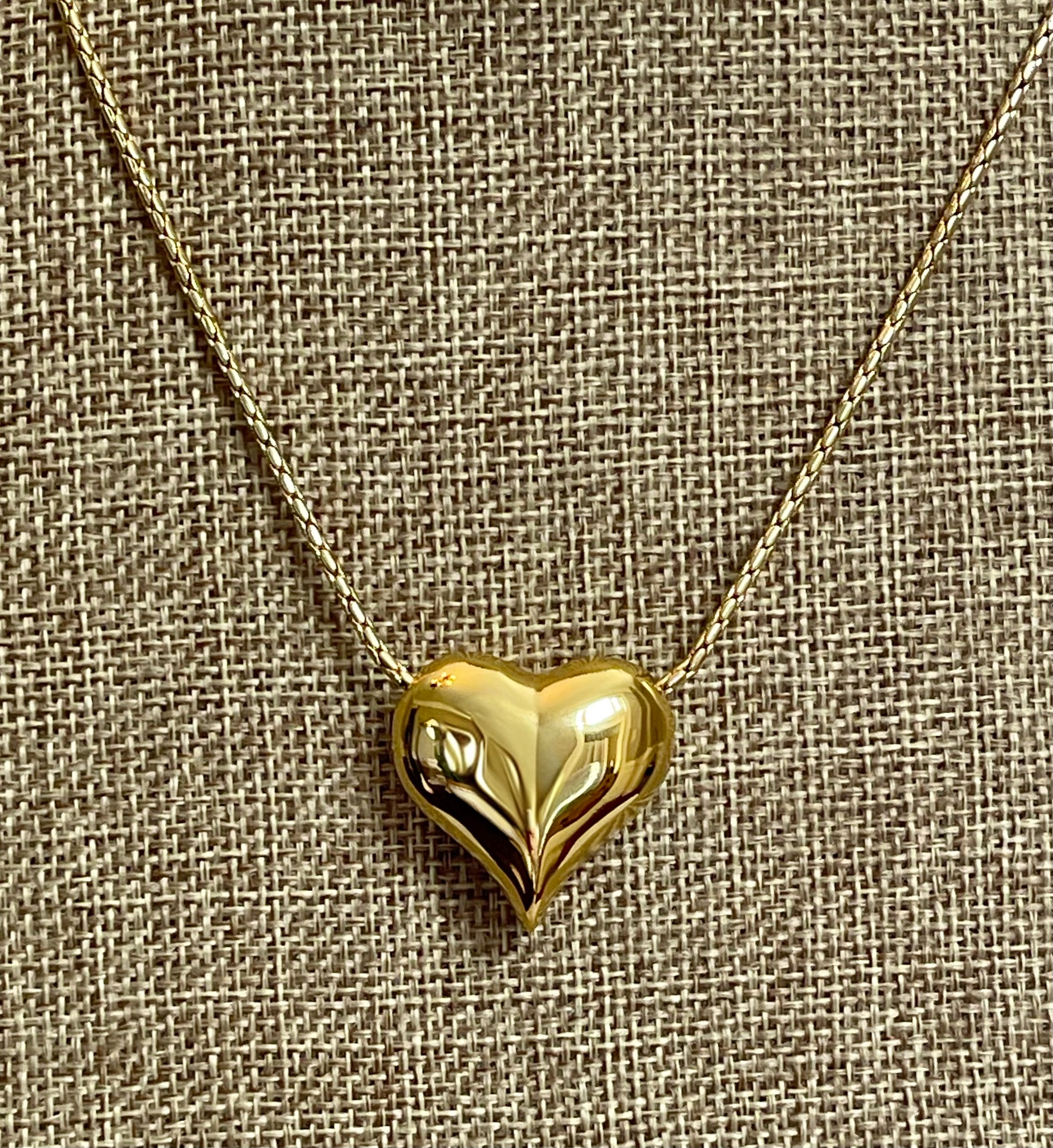 Puffed Heart Necklace: Gold Chain with a high shine puffy heart Tarnish resistant high quality gold plating