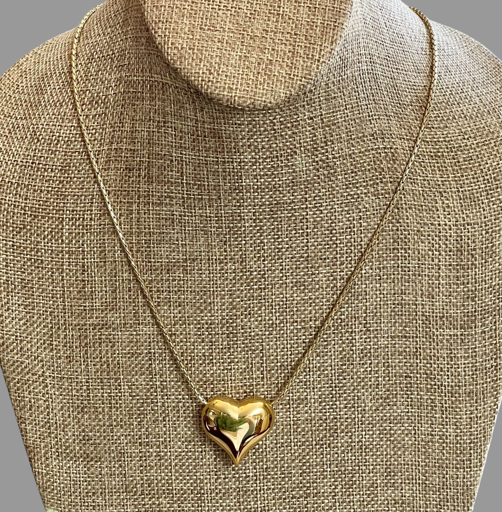 Puffed Heart Necklace: Gold Chain with a high shine puffy heart Tarnish resistant high quality gold plating