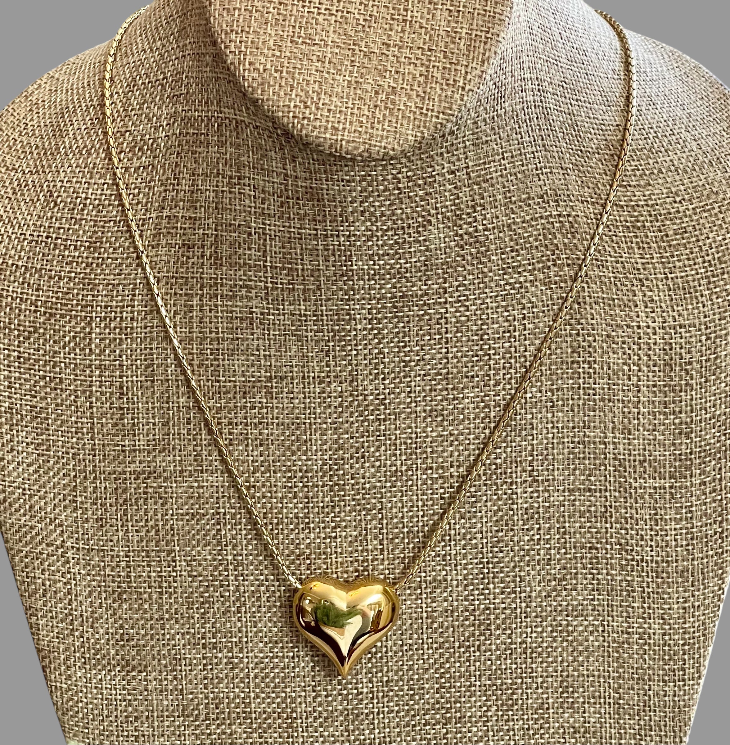 Puffed Heart Necklace: Gold Chain with a high shine puffy heart Tarnish resistant high quality gold plating
