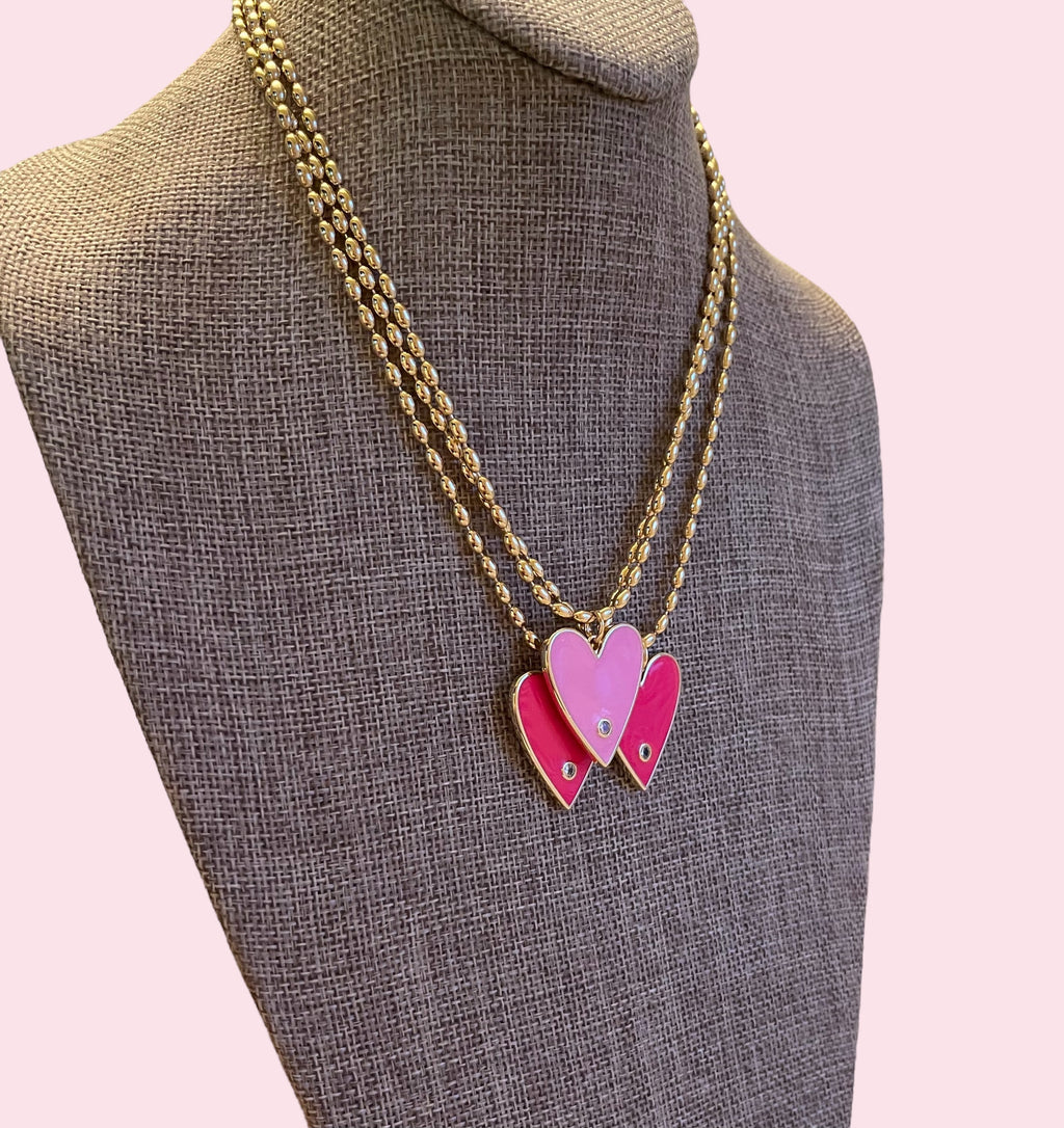 Pretty In Pink Necklaces: Gold chains with perfect pink heart pendants 2 color options