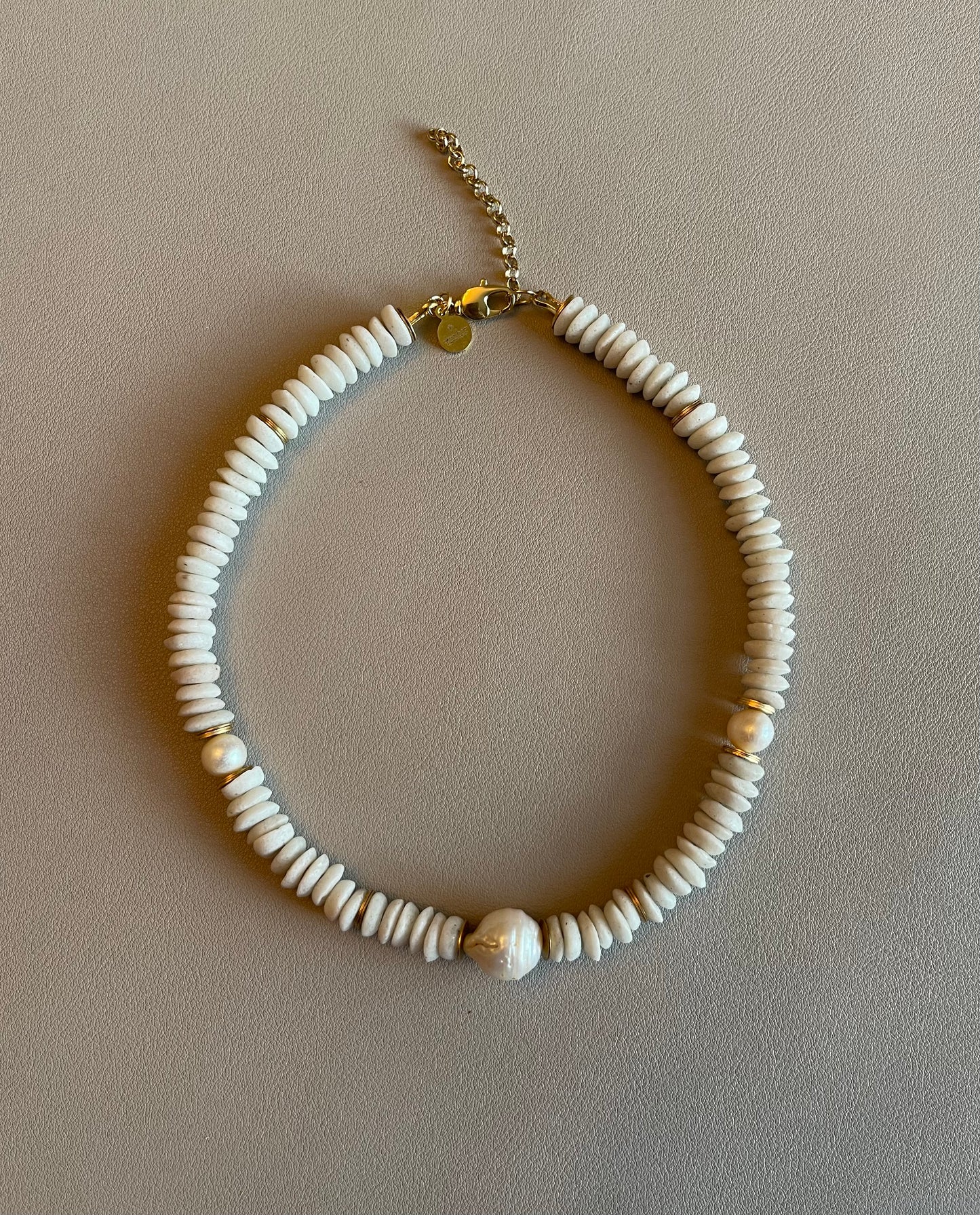 White Sands Necklace: White Ashanti Glass Beads with Baroque Pearls