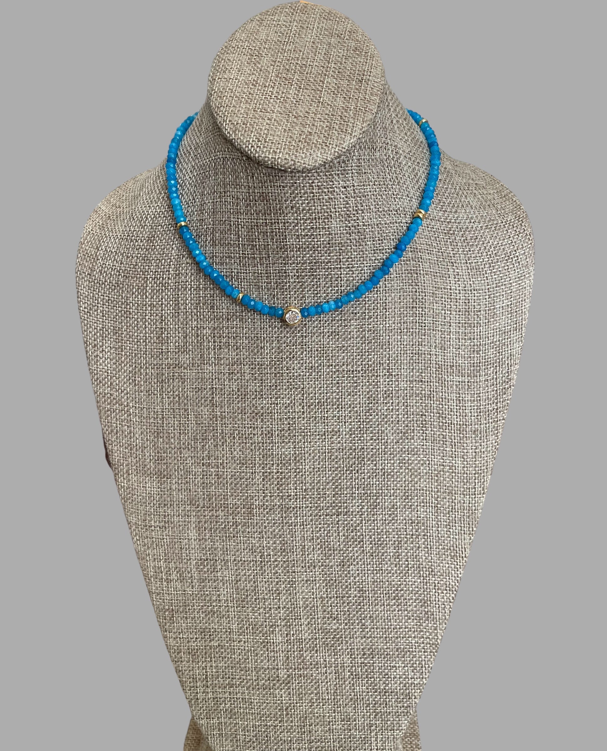 A Little Luxe Necklaces: Various natural stones in many colors, faceted, with a Bezel set Cubic Zirconia centerpiece