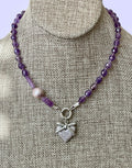 The Amelia Necklace OOAK: Faceted Amethyst hand knotted with a lavender Edison Pearl & pavé heart Silver accents