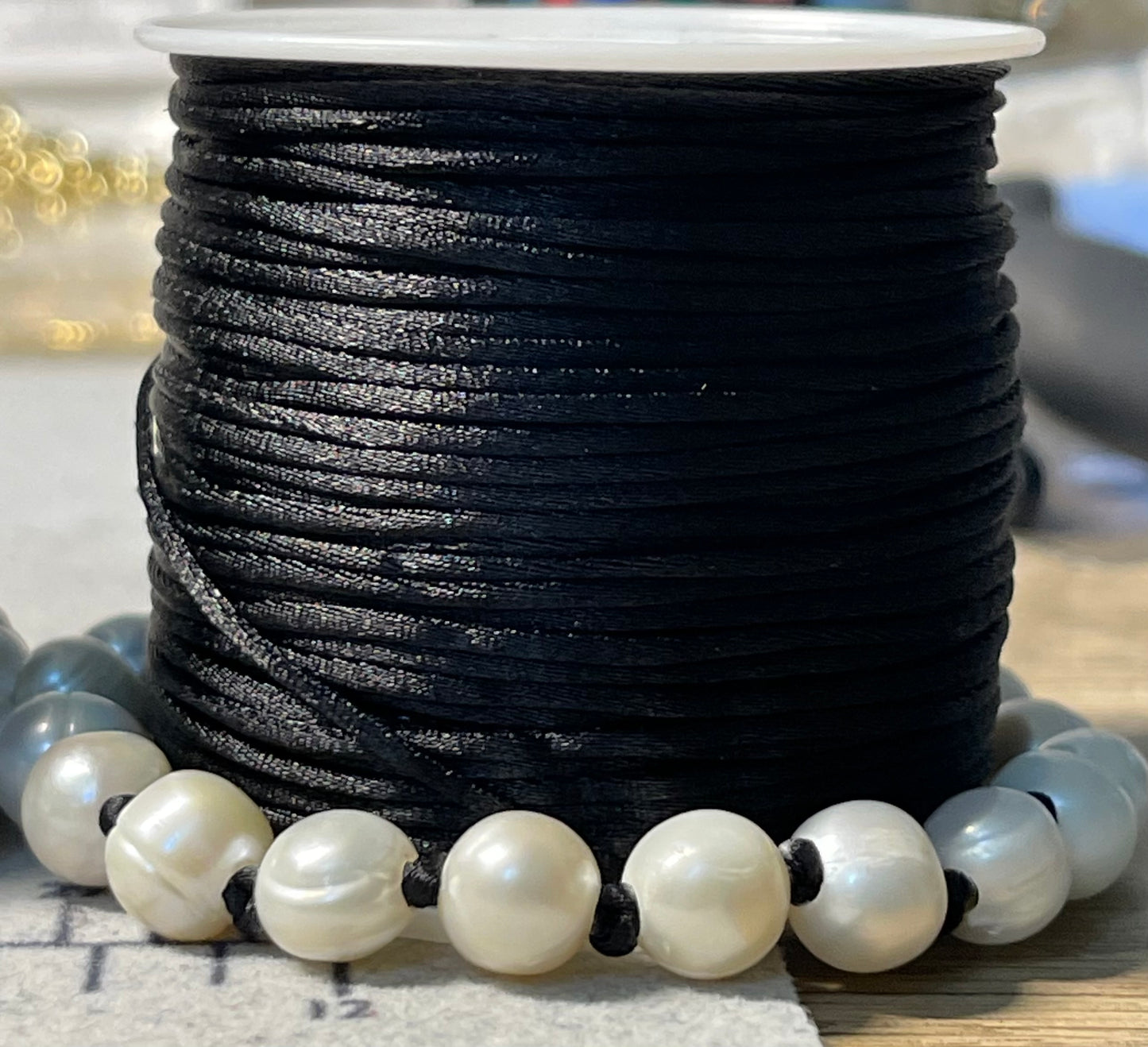 Satiny Pearls Bracelet: Freshwater Pearls Hand Knotted on Satin Cord in Stunning Fall/Winter Tones Gold or Silver Clasp