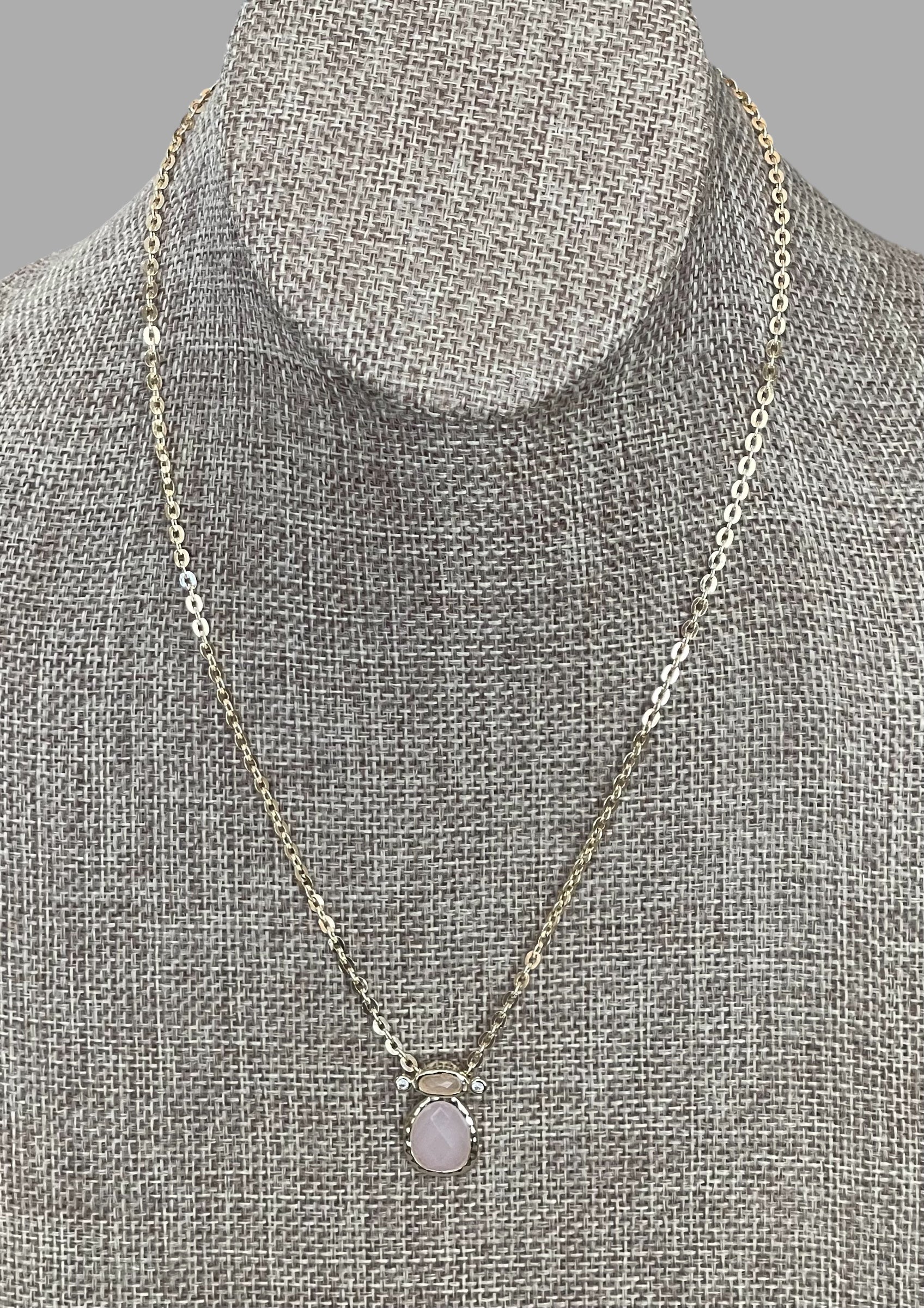 The Chic Pink Set: Matte pink opals with a gold charm holder clasp & a gold filled chain w a pink crystal and CZ charm OOAK