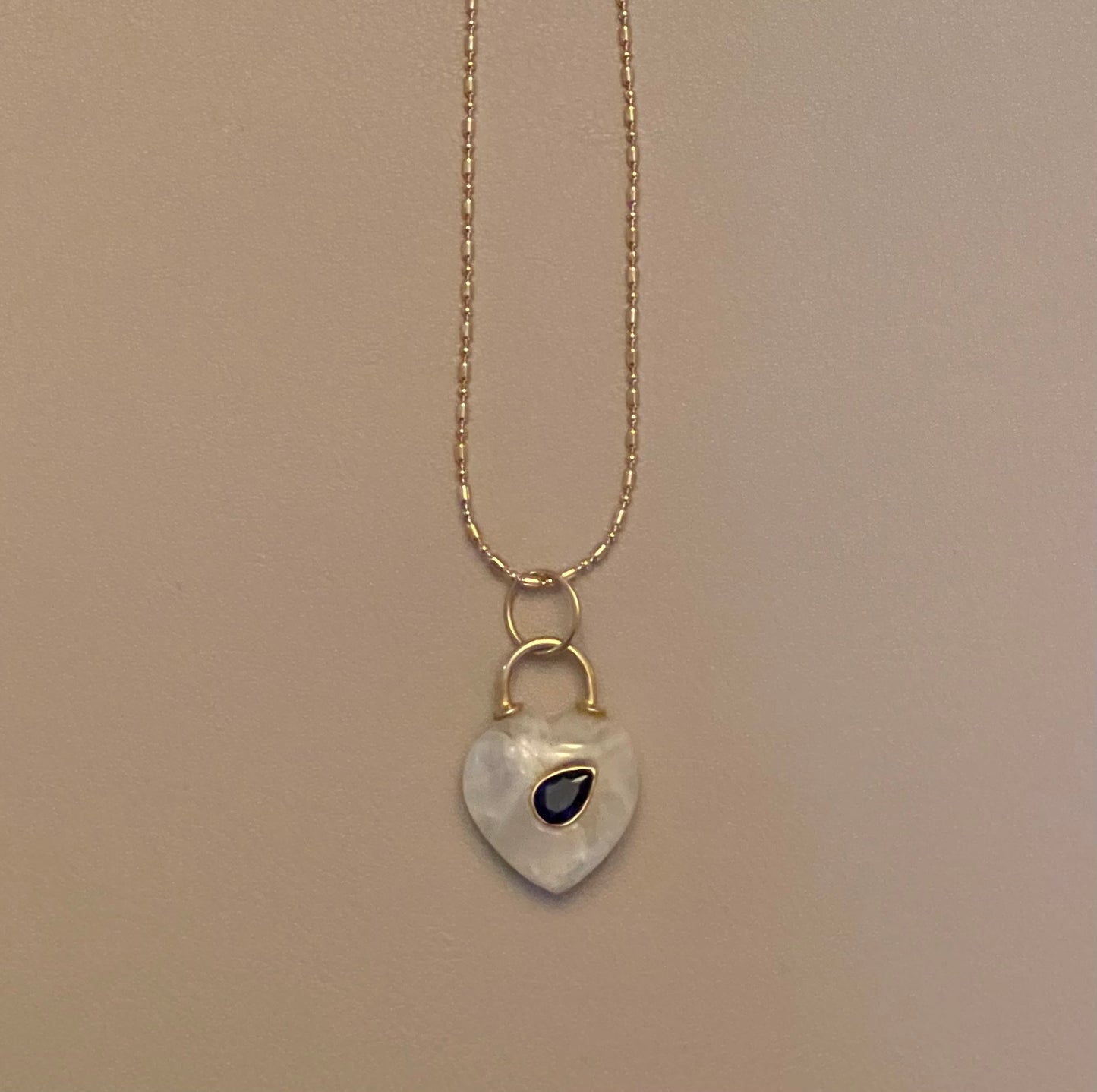 Moonlit Glow Necklace: Natural Moonstone Carved Heart Pendant w Blue CZ inset Gold Vermeil Chain OOAK