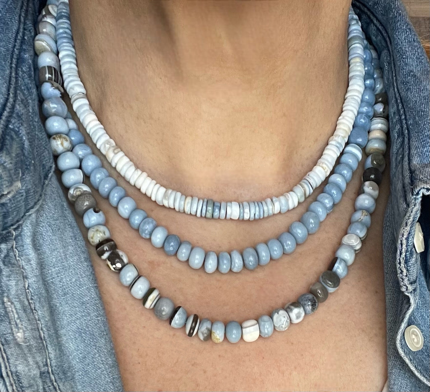 Darker Wash Denim Opal Necklace