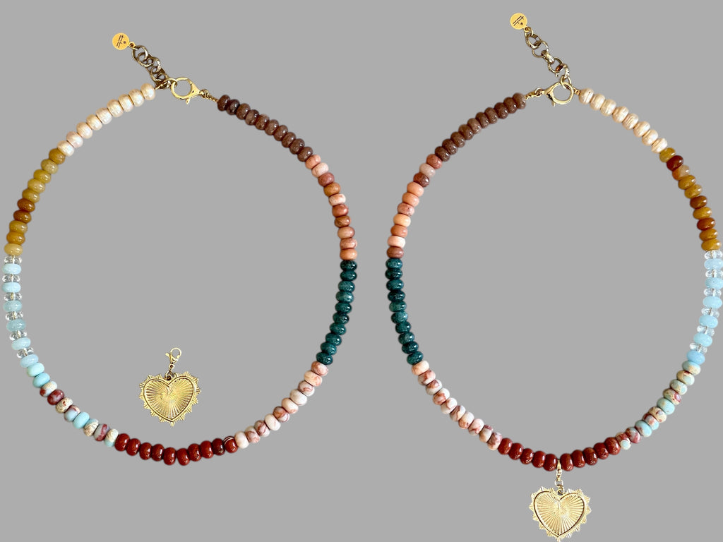 Earth & Sky Necklace: A blend of natural stones with a gold removable heart charm