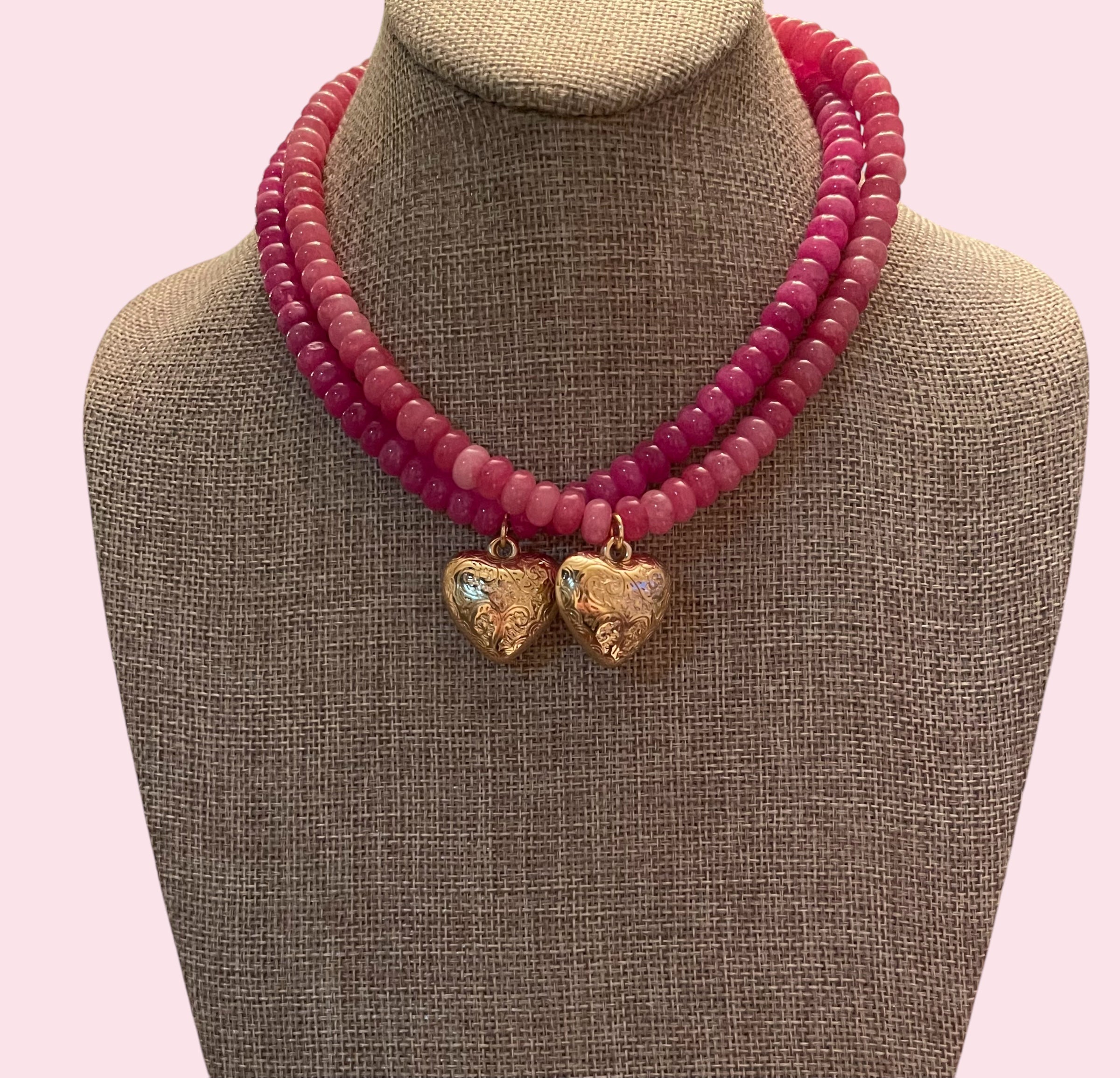 Victorian Heart Necklace: 2 Color Options- One is dyed Agate and the other is Strawberry Quartz Victorian style gold heart pendant