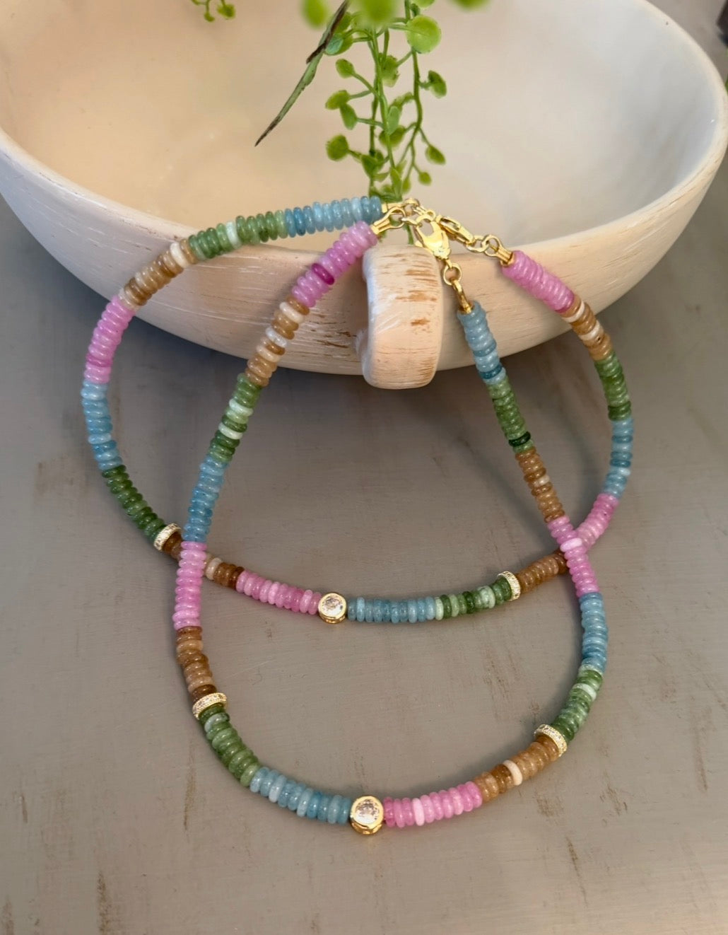 The Colorline Bezel Necklace: Dyed Jade with Cubic Zirconia accents