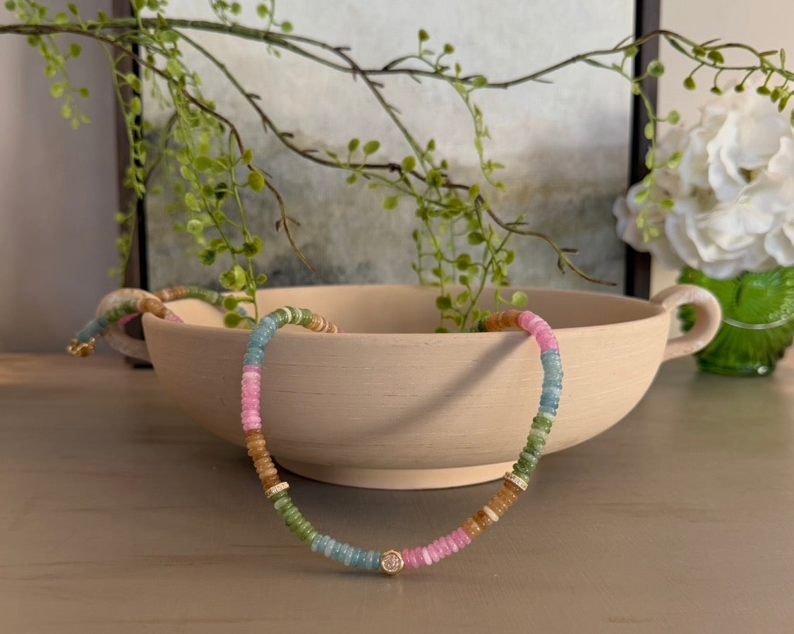 The Colorline Bezel Necklace: Dyed Jade with Cubic Zirconia accents