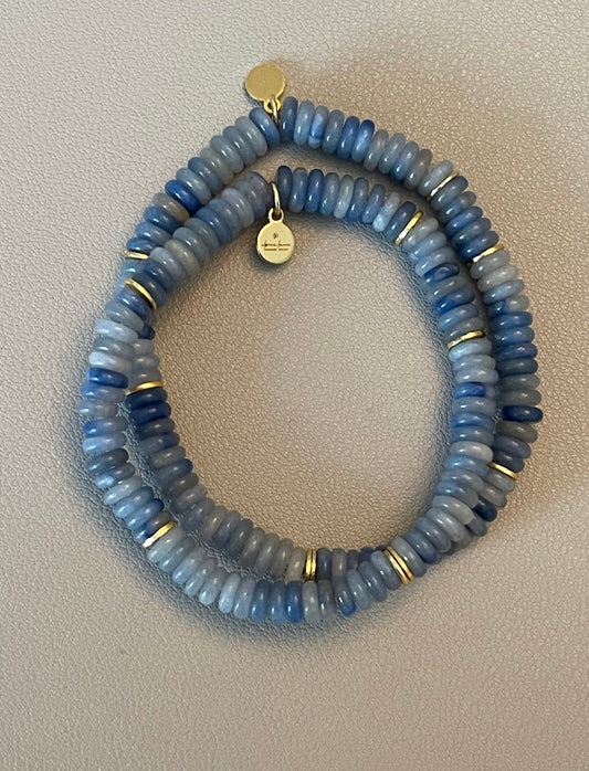 Blue Aventurine Stretch Bracelet w Gold Accents (Silver available also!)