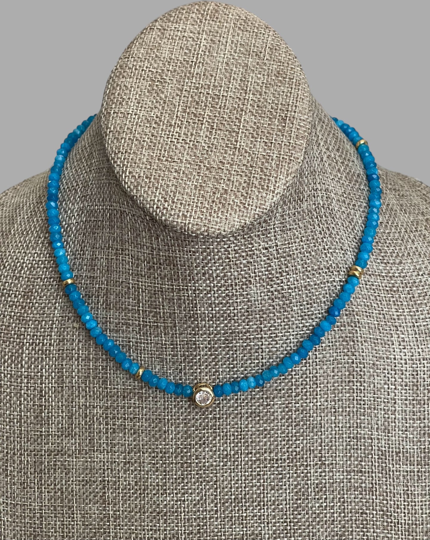 A Little Luxe Necklaces: Various natural stones in many colors, faceted, with a Bezel set Cubic Zirconia centerpiece