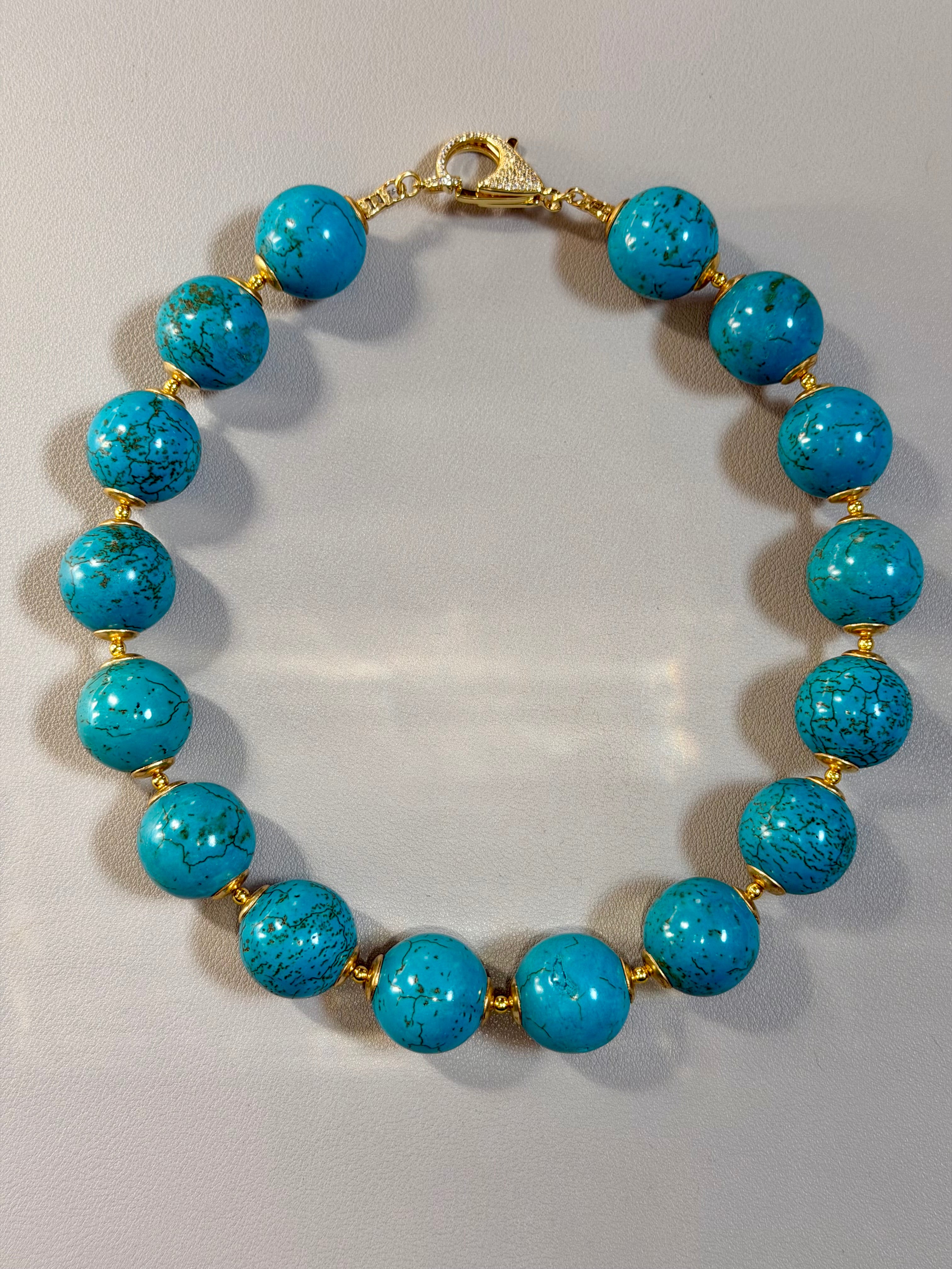 Laguna Bay Necklace: Turquoise Magnesite with gold accents and a Pavé clasp OOAK